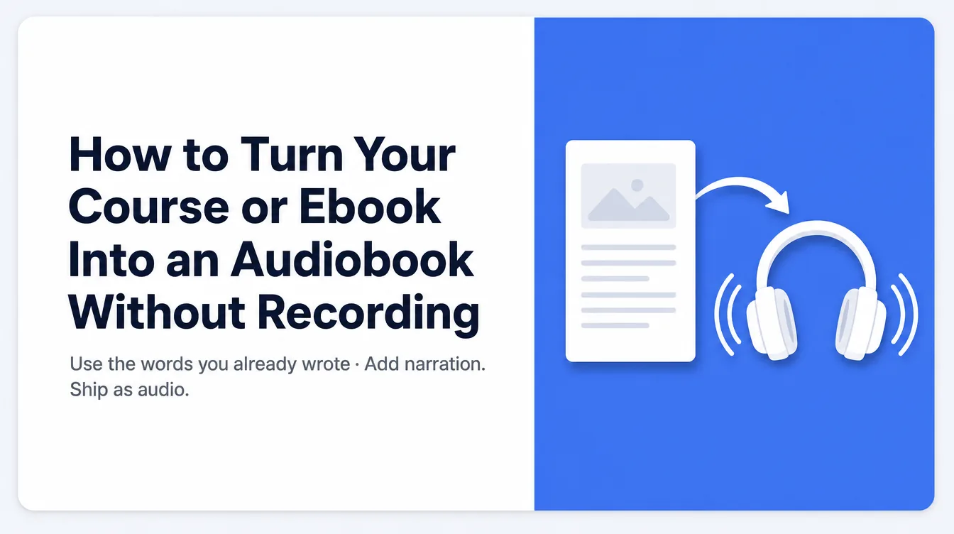 An illustration of a course being turned into a narrated audiobook