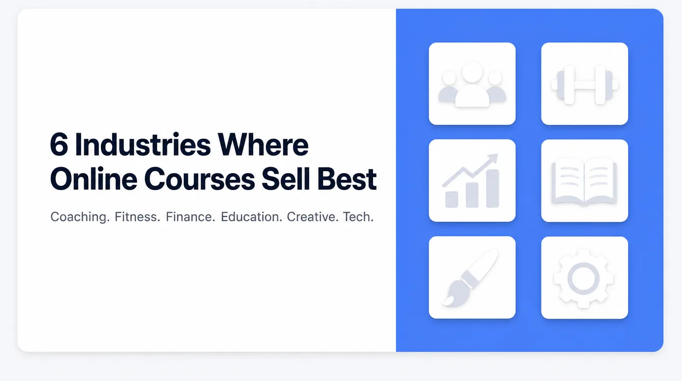 An illustration of six different industries that sell online courses