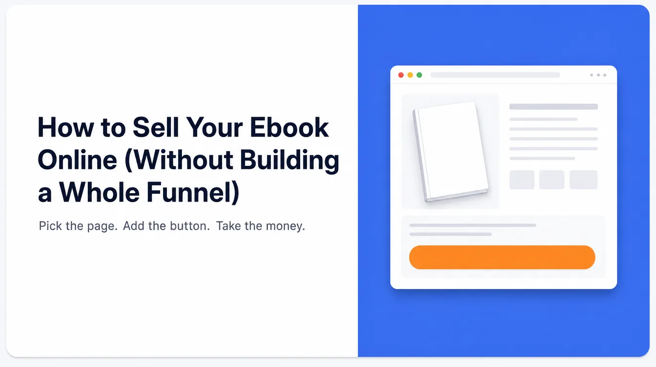 An illustration of an ebook with a buy button on a simple sales page