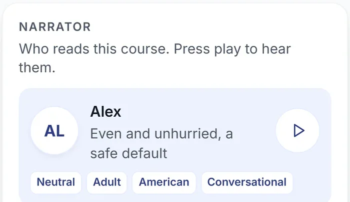 Audio Studio's narrator: Alex, even and unhurried, with a play button